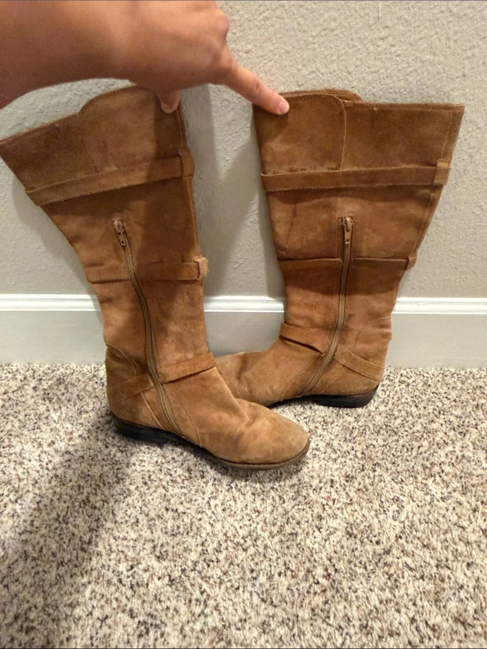 Gianni Bini Tan Suede Over-the-Knee Buckle Boots